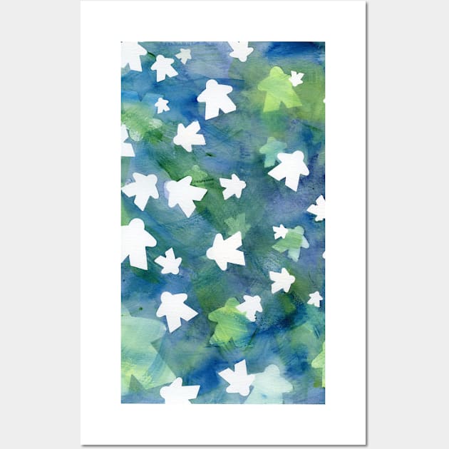 Blue Meeple People Abstract Watercolor | Game Night Wall Art by gloobella